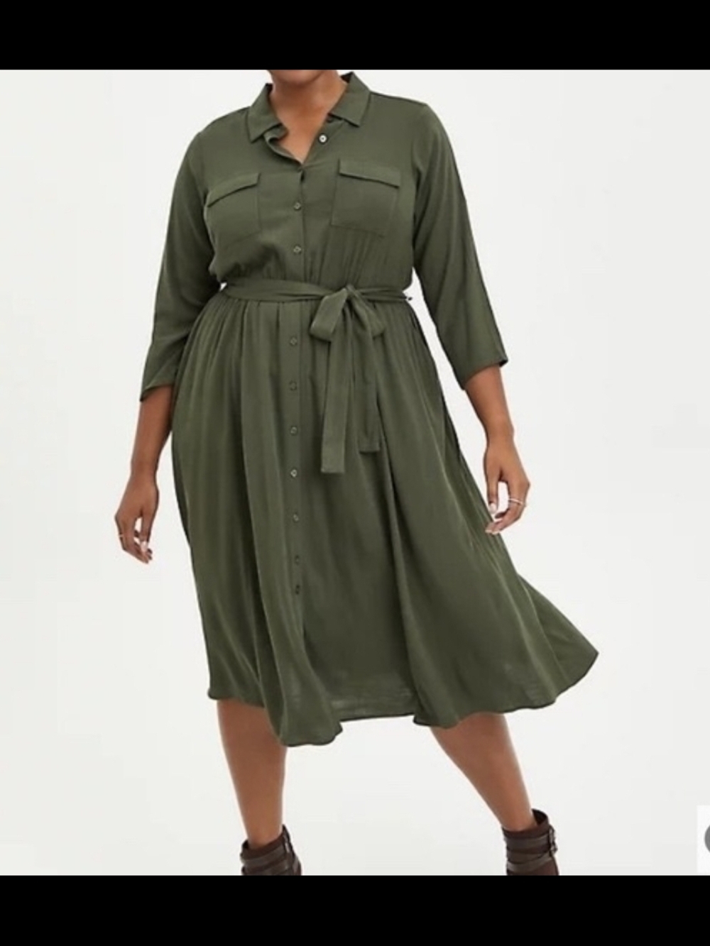 Torrid Olive Green Button-Front Shirt Dress Size 2